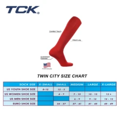 TCK Twin City ALLSPORT Baseball Softball Solid Adult Sock (Black) -Deals Baseball Store tcksizechart